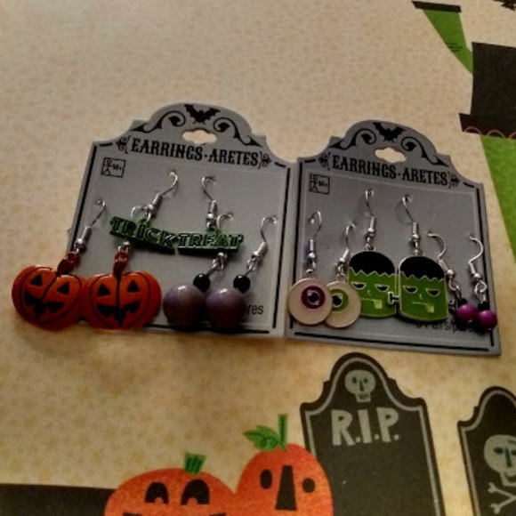 HAUNT COUTURE HALLOWEEN 6pc LOT FRANKENSTEIN/PUMPKIN/TRICK TREAT/EYES EARRINGS - Picture 2 of 10